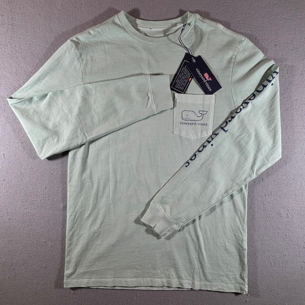 Vineyard Vines Mens Mist Green Vintage Whale Long Sleeve Pocket Tee 1V015884 S